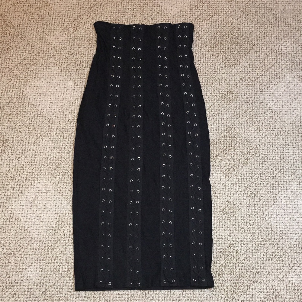 Nasty gal brand high waist black lace up tie bodycon pencil skirt badazz EUC